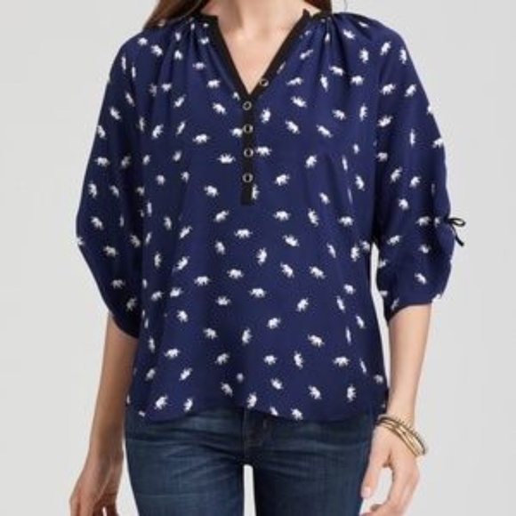 Yumi Kim Elephant Print 100% Silk Blouse Size Medium - Picture 1 of 15